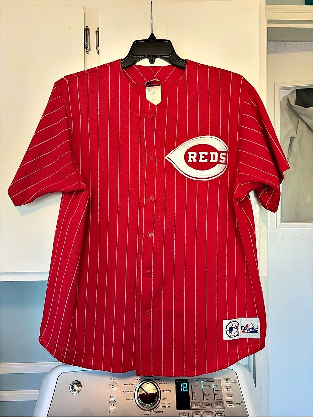 Vtg Majestic Cincinnati Reds MLB Baseball Jersey Pinstripe Red & White Men’s XL